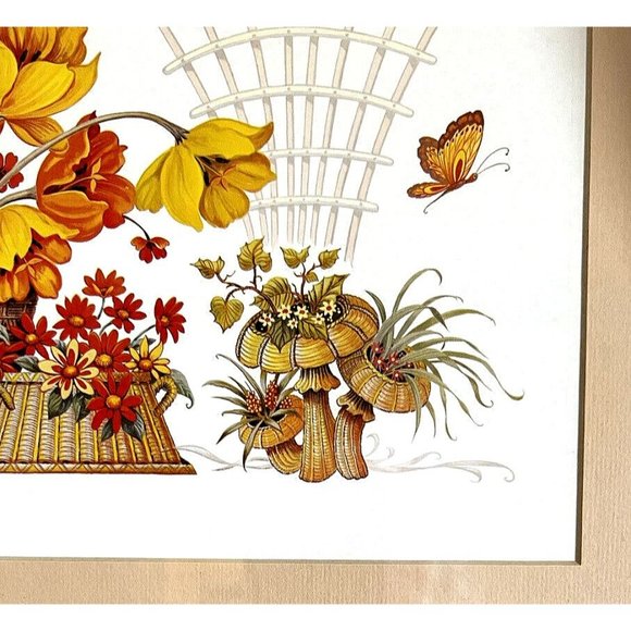 VTG 1960s Artist Signed Painting Print Still Life Flower Mushroom Metal Framed - Picture 6 of 8